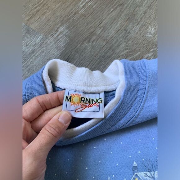 VTG Morning Sun Cardinal Snow Winter Sweatshirt Pullover Blue White Size L XL - Picture 6 of 9